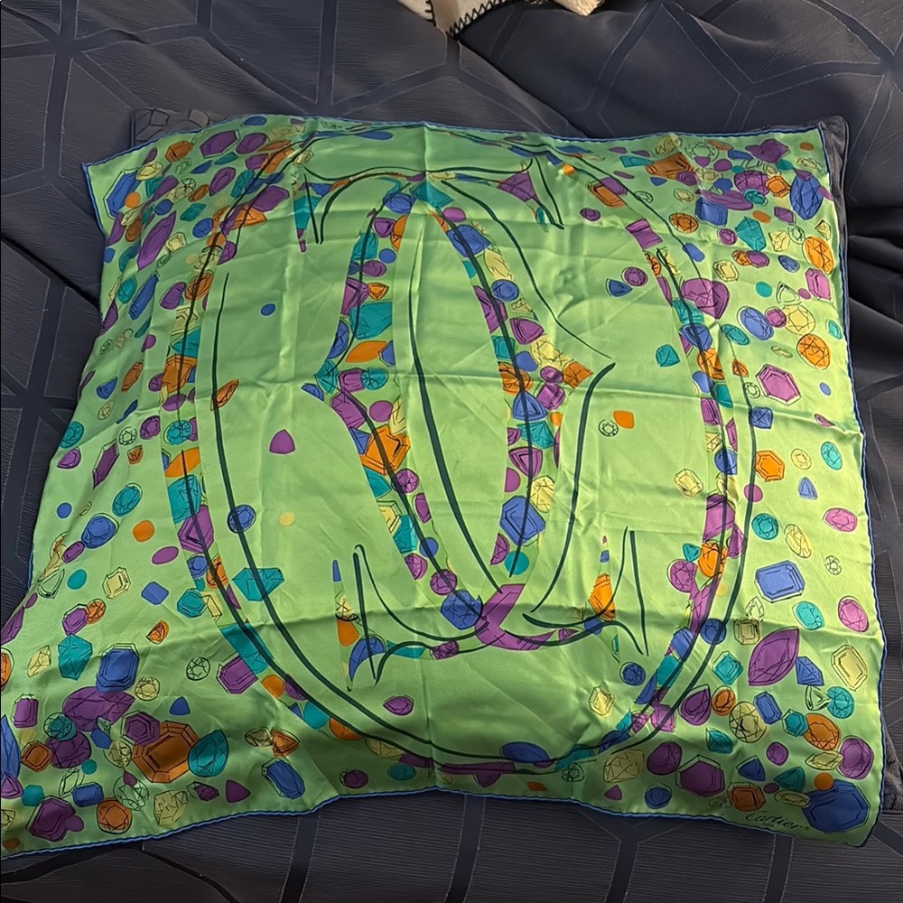 Authentic Cartier Green and Multicolor Scarf (like new condition)